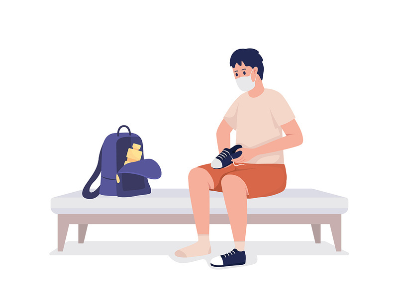 Pupil preparing for gym semi flat color vector character