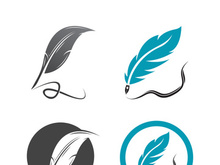 Feather quill design icon and logo illustration classic stationery