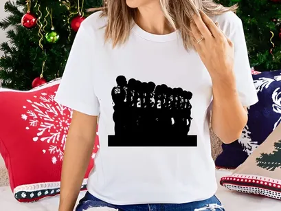 American football team huddle silhouette against white background