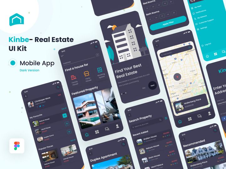 Kinbe - Real Estate Project App (Dark Version) UI Kit