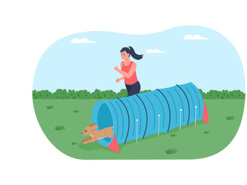 Obstacle course for training dogs 2D vector web banner, poster preview picture
