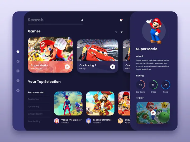 Game Dashboard Concept Design