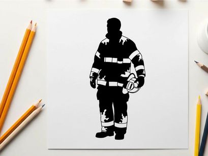 Silhouette of a firefighter in uniform and helmet