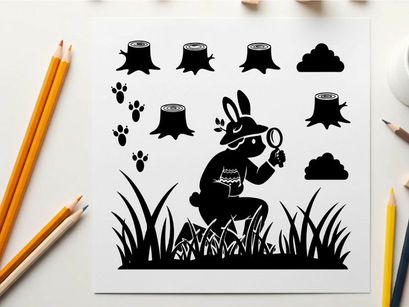 Silhouette of a rabbit detective investigating outdoors at night