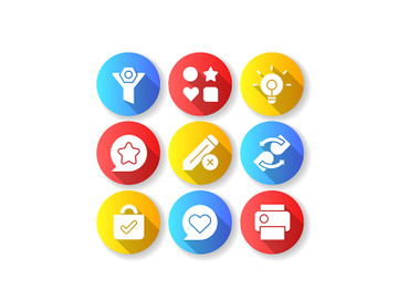 Interface for mobile application flat design long shadow glyph icons set preview picture