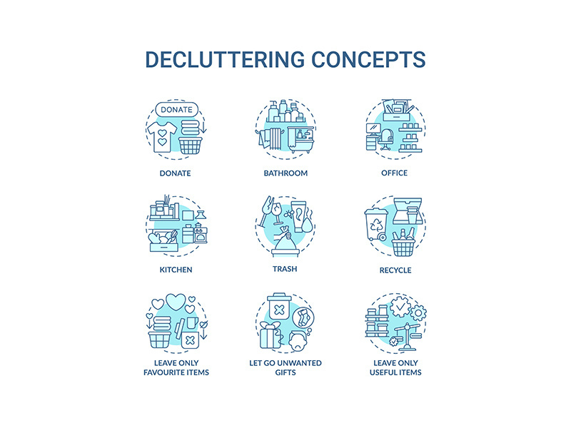 Decluttering concept icons set