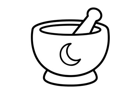 Mortar and pestle grinding herbs for natural remedies. Traditional apothecary tool for crushing spices and medicinal plants.