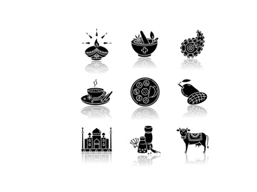 Indian traditions drop shadow black glyph icons set preview picture