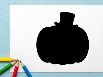 Silhouette de una calabaza de Halloween con sombrero de copa para decoración otoñal