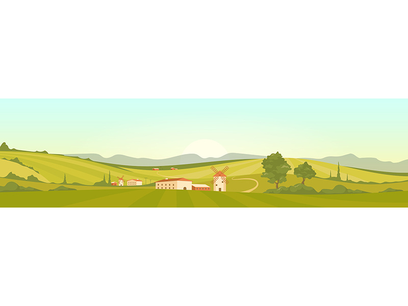 Morning in Tuscany flat color vector illustration