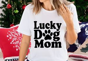 Lucky Dog Mom Embroidered Text