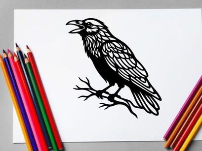 Ilustração detalhada em preto e branco de um falcão com padrões intrincados de penas