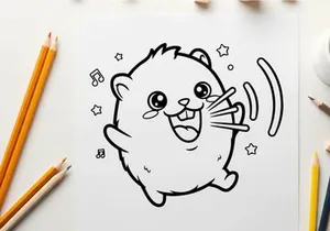 Cute hamster singing music notes vector illustration