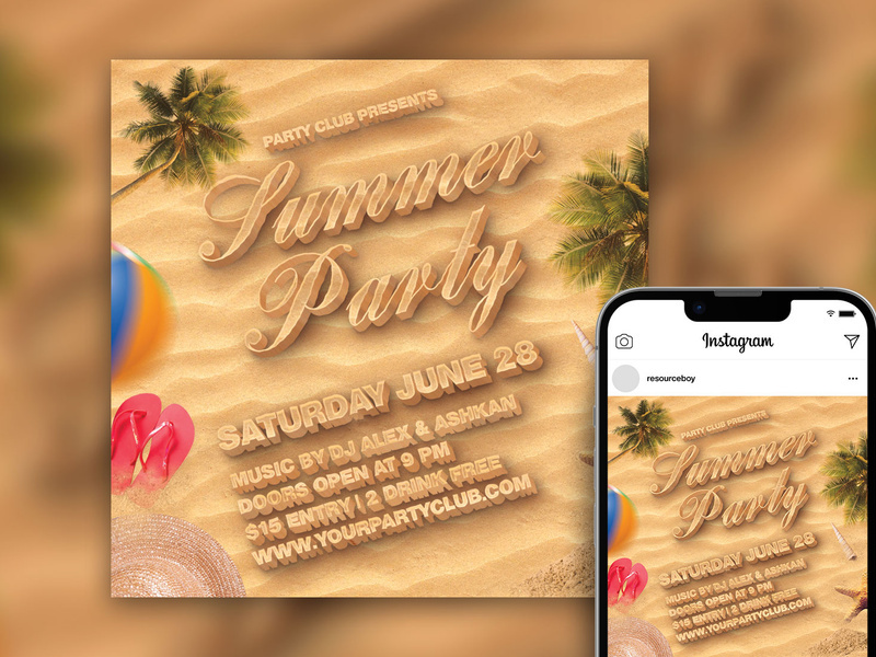 Free Tropical Summer Beach Party Instagram Post Template