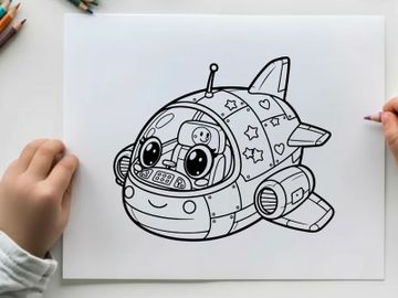 Cute robot spaceship flying in space vector illustration preview picture