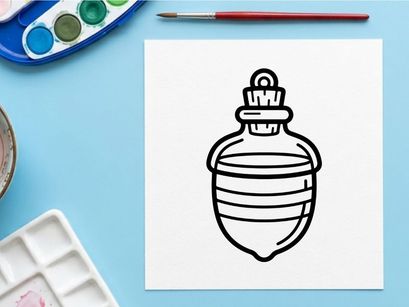 Potion bottle icon. Magic elixir flask with cork stopper for Halloween design.