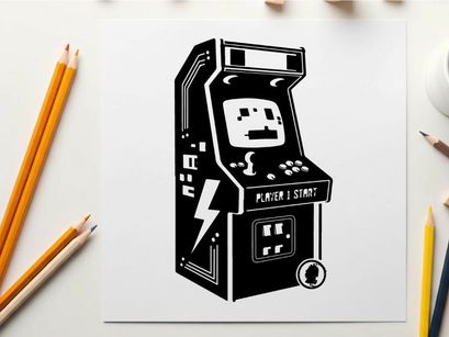 Silhouette of a classic arcade machine with player silhouette