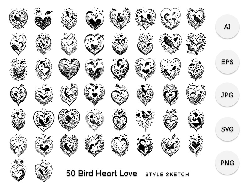 Bird Heart Love Element Draw Black