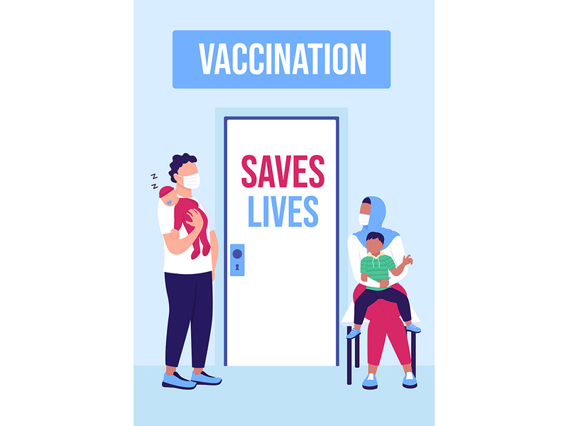 Vaccination campaign poster flat vector template