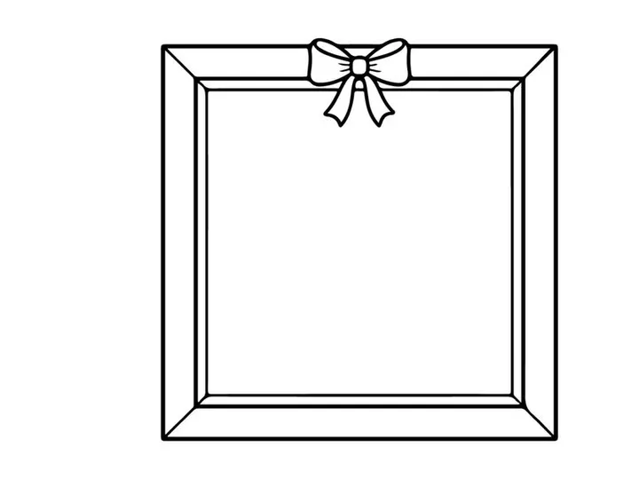Christmas gift box outline drawing with a decorative bow on a white background
