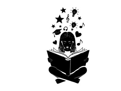 Silhouette of a girl reading with imagination and inspiration