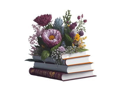 Vector Illustration Books decorated by flowers