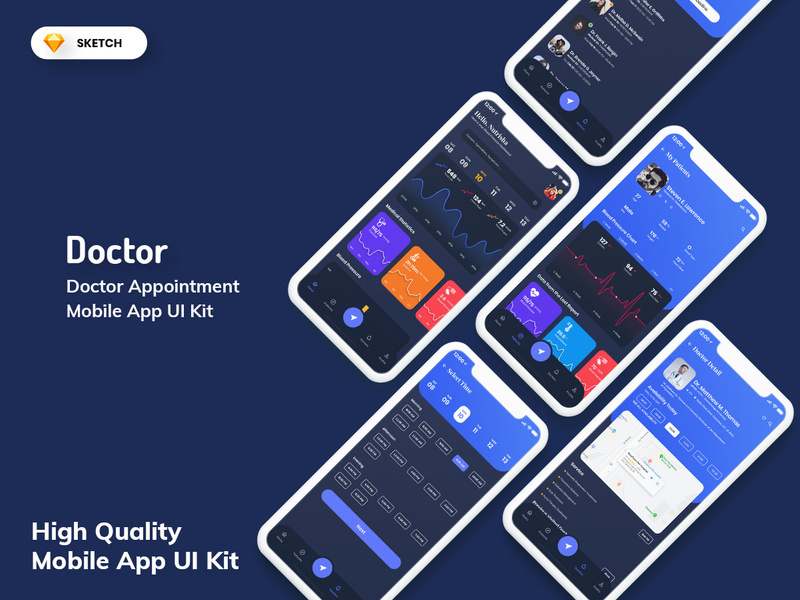 Doctor Appointment Mobile App UI Dark Version (SKETCH)