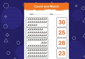 10 Pages Count and match with the correct number. Matching education game. Count how many items and choose the correct number