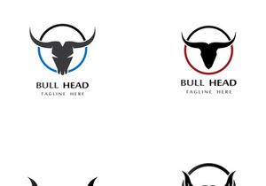 Retro vintage bull head horns logo.