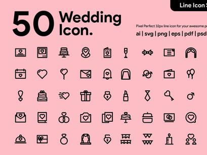 50 Wedding Line Icon