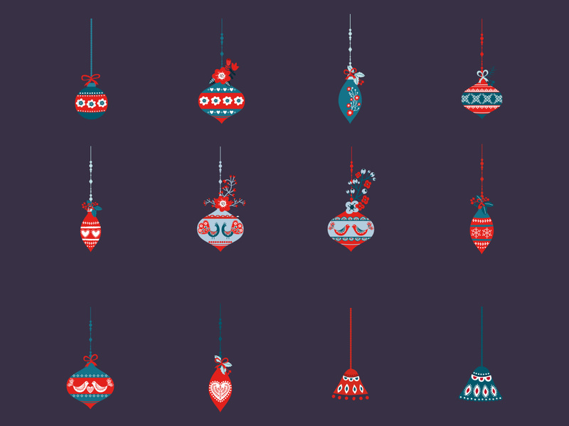 Christmas balls decoration vector set