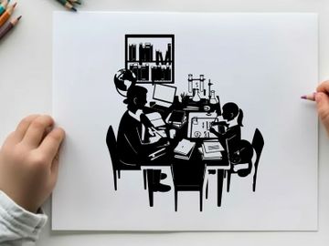 Silhouette of two people working at a desk together preview picture