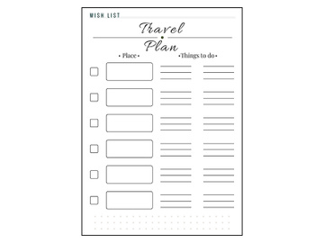 Travel list minimalist planner page design preview picture