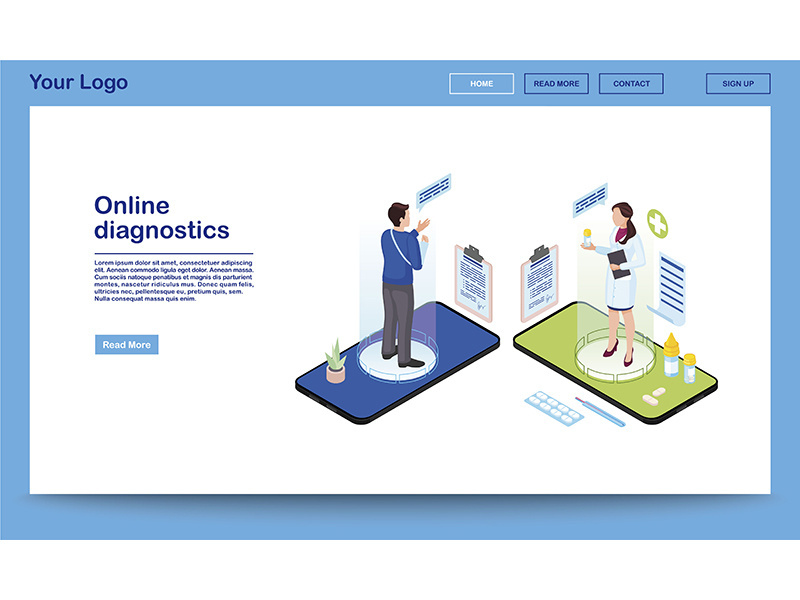 Online diagnostics service isometric website template