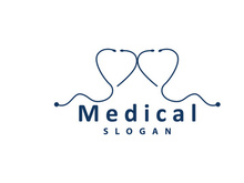 Stethoscope Logo, Simple Line Model Health Care Logo Design