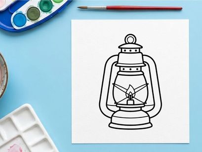 Vintage oil lantern line art icon. Retro kerosene lamp drawing for Halloween design.