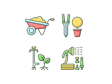 Garden accessories RGB color icons set preview picture