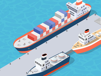 Isometric port cargo ship cargo