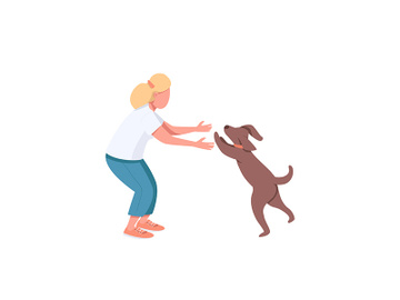Woman play with dog flat color vector faceless characters preview picture