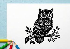 Black and White Owl Illustration for Creative Design and Art