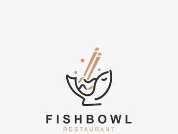 Fish Bowl logo with Chopstick, Japanese restaurant Poke Sushi Seafood unique design preview picture