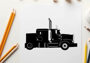 Silhouette of a semi truck against a white background