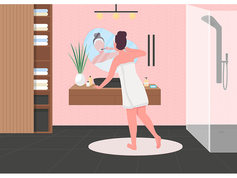 Morning routine flat color vector illustration