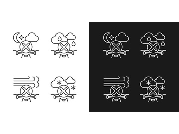 Safe drone operation linear manual label icons set for dark and light mode preview picture