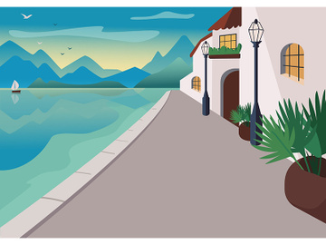 Seaside resort village flat color vector illustration preview picture