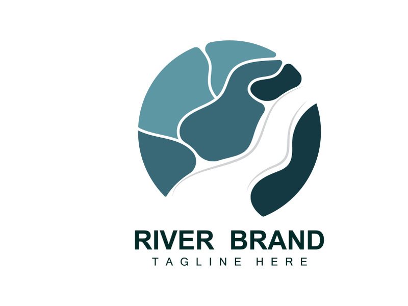 River Logo Design, River Creek Vector, Riverside Illustration With A Combination Of Mountains And Nature, Product Brand