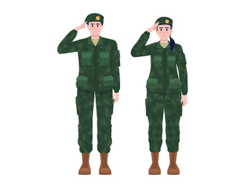 Military man and woman in uniforms semi flat color vector characters preview picture