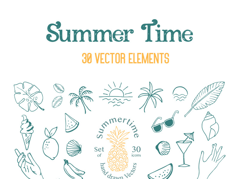 Summer Time beach elements icon set