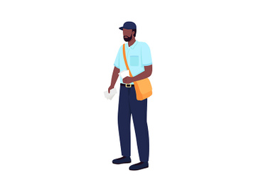African american postman flat color vector faceless character preview picture