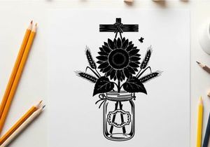 Silhouette of sunflower in a mason jar vase